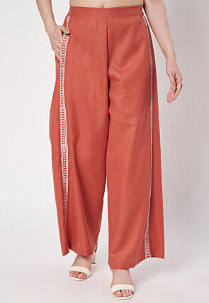 Printed Cotton Pallazo in Rust