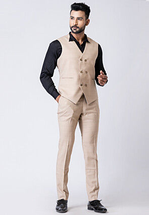 Printed Polyester Tuxedo in Beige