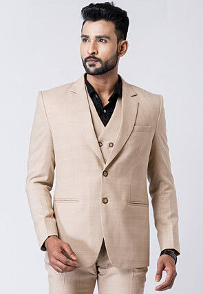 Printed Polyester Tuxedo in Beige
