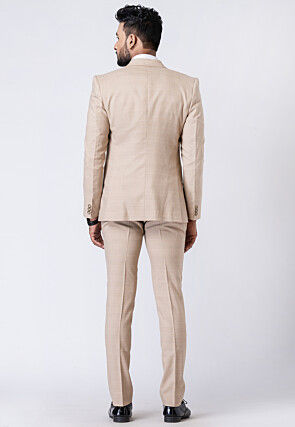 Printed Polyester Tuxedo in Beige