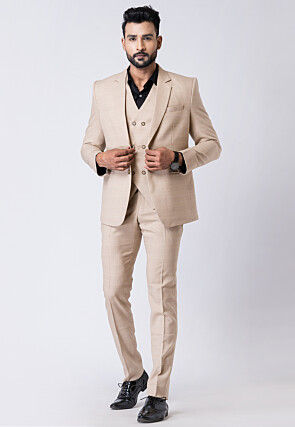 Printed Polyester Tuxedo in Beige