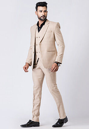 Printed Polyester Tuxedo in Beige