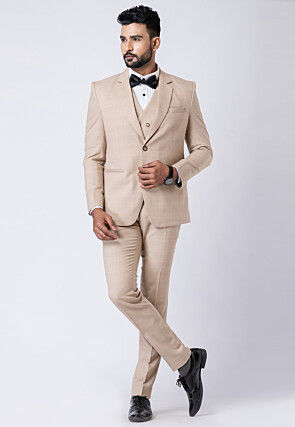 Printed Polyester Tuxedo in Beige