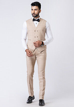 Printed Polyester Tuxedo in Beige