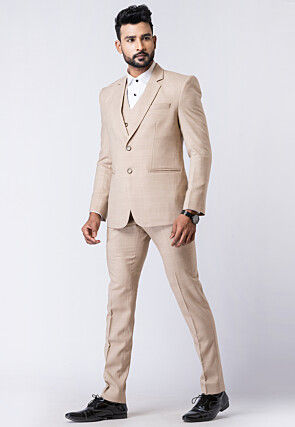 Printed Polyester Tuxedo in Beige