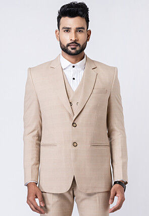 Printed Polyester Tuxedo in Beige