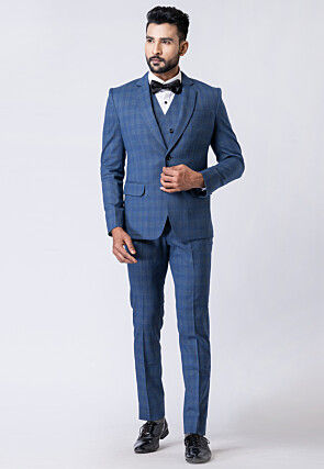 Printed Polyester Tuxedo in Blue