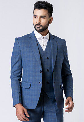Printed Polyester Tuxedo in Blue