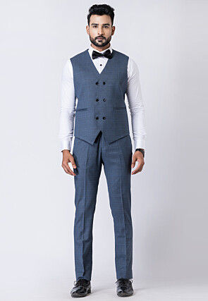 Printed Polyester Tuxedo in Light Blue