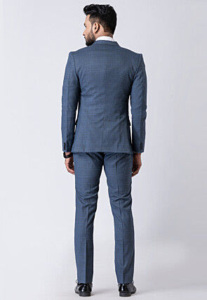 Printed Polyester Tuxedo in Light Blue