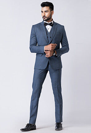 Printed Polyester Tuxedo in Light Blue