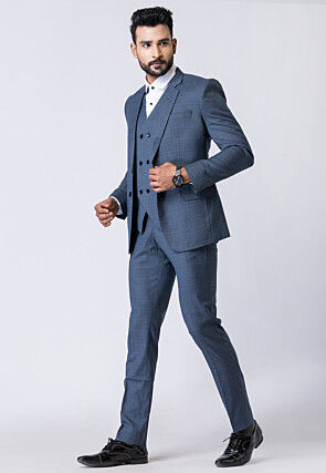 Printed Polyester Tuxedo in Light Blue