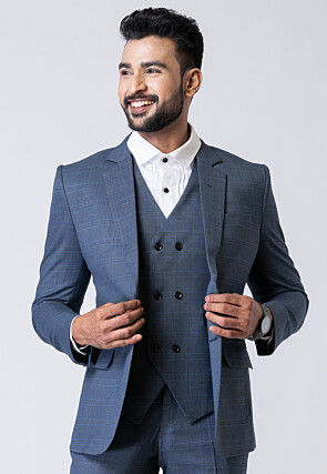 Printed Polyester Tuxedo in Light Blue