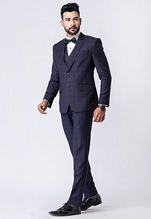 Printed Polyester Tuxedo in Navy Blue