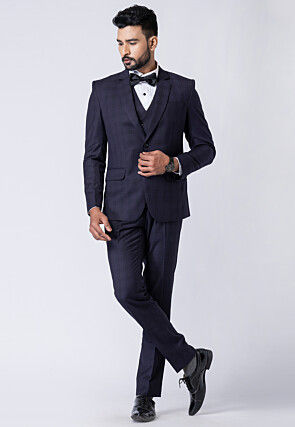 Printed Polyester Tuxedo in Navy Blue