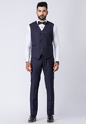 Printed Polyester Tuxedo in Navy Blue