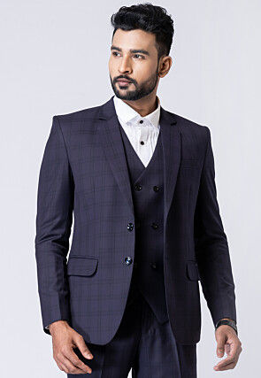 Printed Polyester Tuxedo in Navy Blue