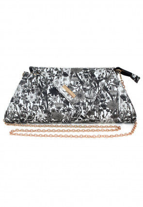 Printed PU Sling Bag in White and Grey