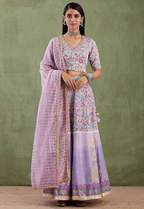 Printed Pure Chanderi Cotton Lehenga in Ombre Lilac