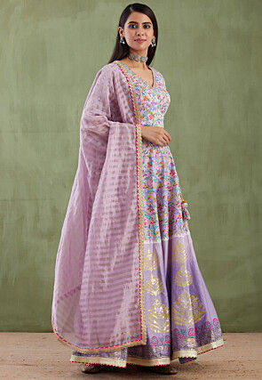 Printed Pure Chanderi Cotton Lehenga in Ombre Lilac