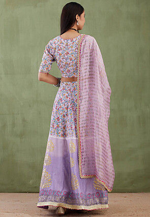 Printed Pure Chanderi Cotton Lehenga in Ombre Lilac