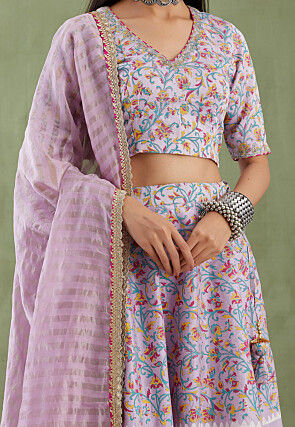 Printed Pure Chanderi Cotton Lehenga in Ombre Lilac