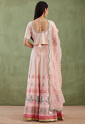 Printed Pure Chanderi Cotton Lehenga in Ombre Pink