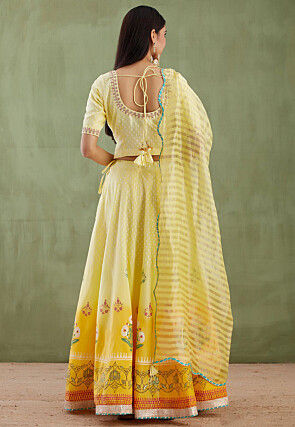 Printed Pure Chanderi Cotton Lehenga in Ombre Yellow