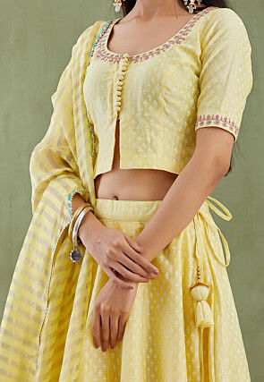 Printed Pure Chanderi Cotton Lehenga in Ombre Yellow