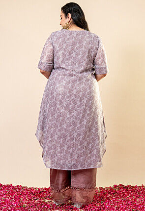 Printed Pure Chiffon Shimmer Aline Kurta Set in Dusty Purple