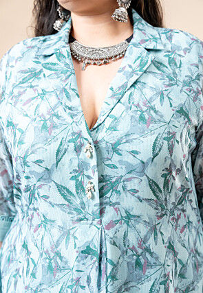 Printed Pure Chiffon Shimmer Maxi Dress in Blue