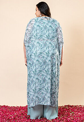Printed Pure Chiffon Straight Kurta Set in Blue