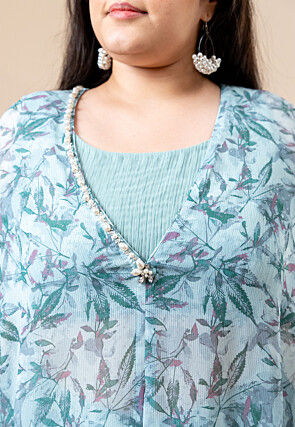 Printed Pure Chiffon Straight Kurta Set in Blue