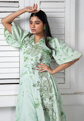 Printed Pure Chinon Chiffon Jumpsuit in Light Sea Green