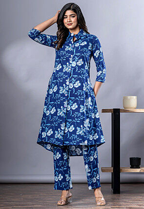Printed Pure Cotton Co Ord Set in Royal Blue
