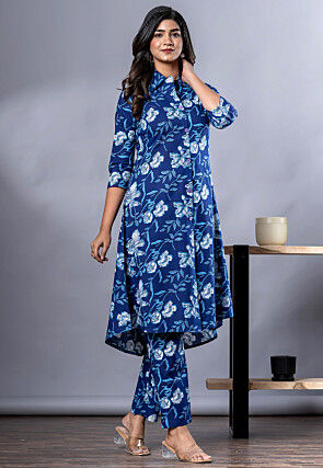 Printed Pure Cotton Co Ord Set in Royal Blue