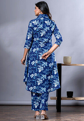 Printed Pure Cotton Co Ord Set in Royal Blue