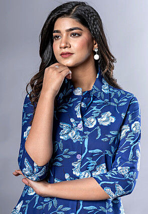 Printed Pure Cotton Co Ord Set in Royal Blue