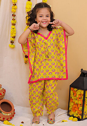 Printed Pure Cotton A Line Kurta Set in Yellow