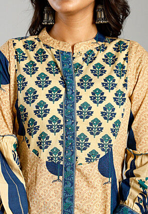 Printed Pure Cotton A Line Suit in Beige