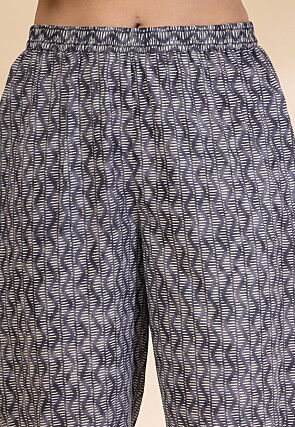 Printed Pure Cotton A Line Suit in Light Grey