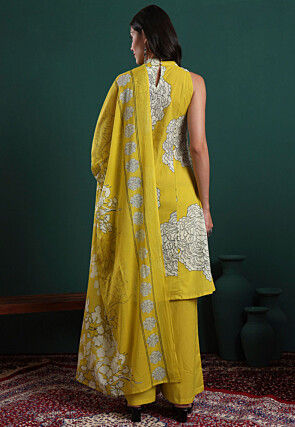 Printed Pure Cotton A Line Suit in Mustard