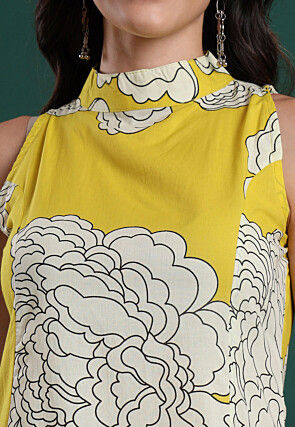 Printed Pure Cotton A Line Suit in Mustard