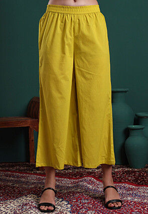 Printed Pure Cotton A Line Suit in Mustard