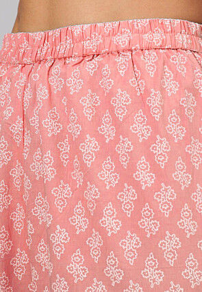 Printed Pure Cotton A Line Suit in Peach