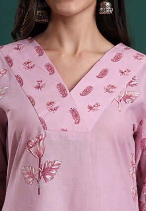 Printed Pure Cotton A Line Suit in Pink