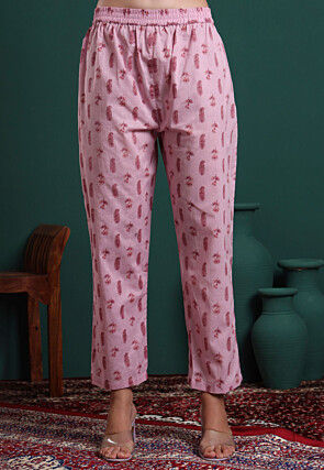 Printed Pure Cotton A Line Suit in Pink