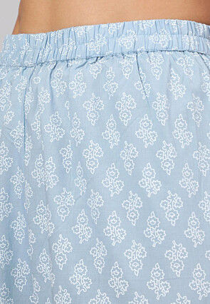 Printed Pure Cotton A Line Suit in Sky Blue