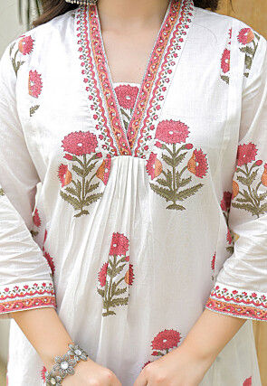 Printed Pure Cotton Pakistani Suit in White