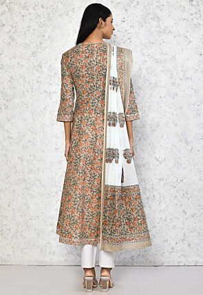 Printed Pure Cotton Aline Suit in Beige